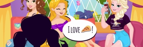 Elsa, Rapunzel, Bela e a Festa da Pizza